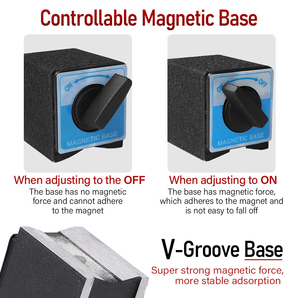 Magnetic Holder Dial Bore Gauge Seat Dial Indicator Stand Base Micrometer Measure Tools Comparator Watch Base Lengthened Lever