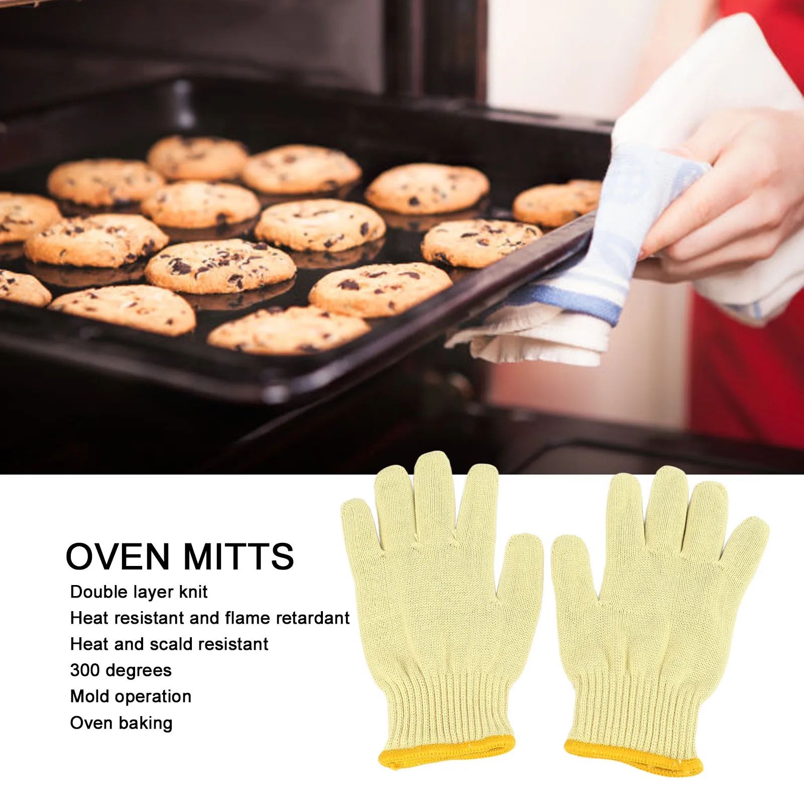 

ZK30 1 Pair Oven Mitts Double Layer Aramid Fiber 300℃ High Temperature Resistant Knit Flexible Baking Gloves trabalho manoplas