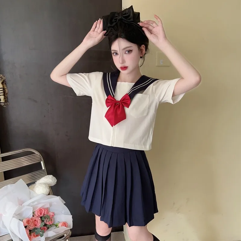 2023 Japanese Style S-2xl Student Girls School Uniforms Girls Navy Costume Women Sexy Navy Jk Suit Sailor Blouse Pleated Skirt