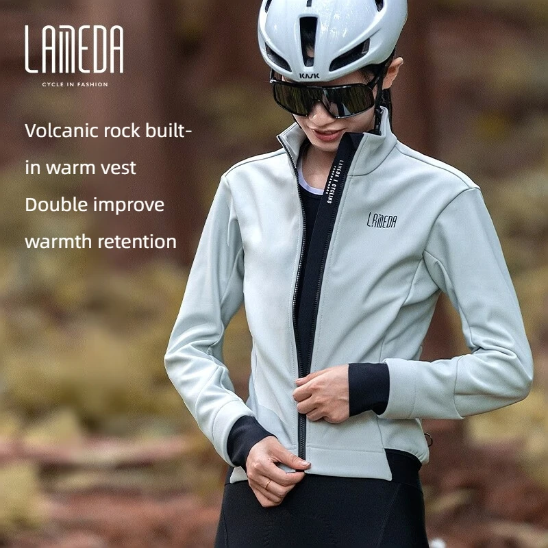 Lambda-Winter Cycling Coat for Women, Long Sleeve, Thermal Fleece, Warm, Windproof Bike Coat with Pockets, Women's Cycling Jacke