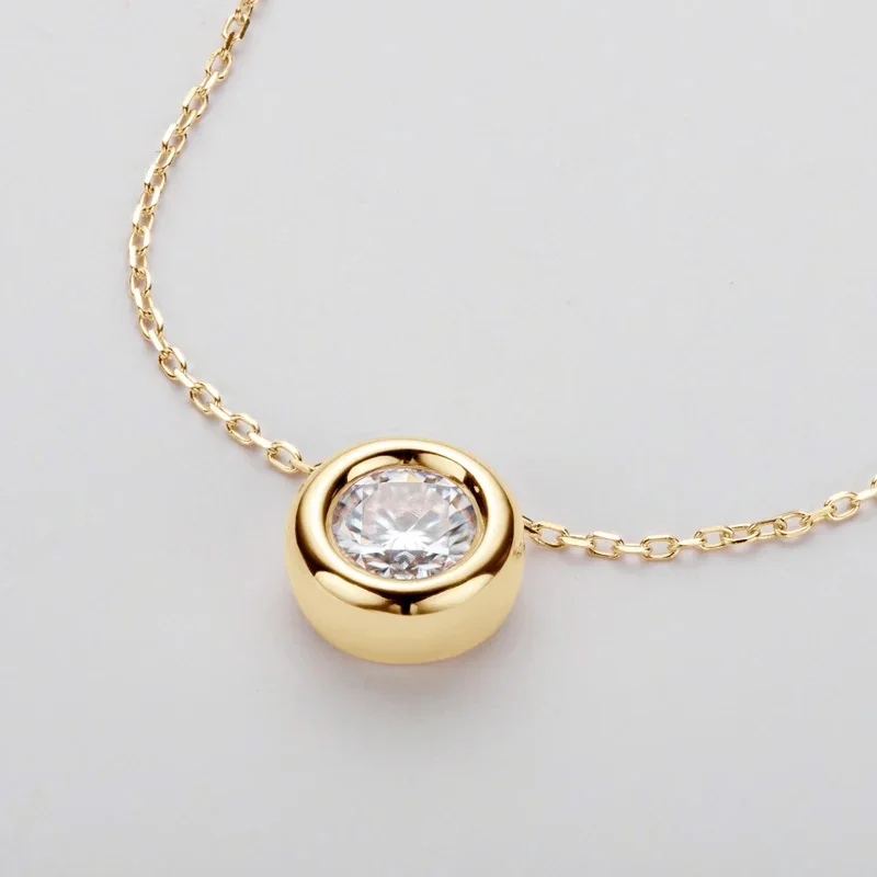 Lycfn 1CT Round Bezel Setting Moissanite Pendant Necklace For Women 925 Silver 18k Gold Plated Chain Necklaces Jewelry