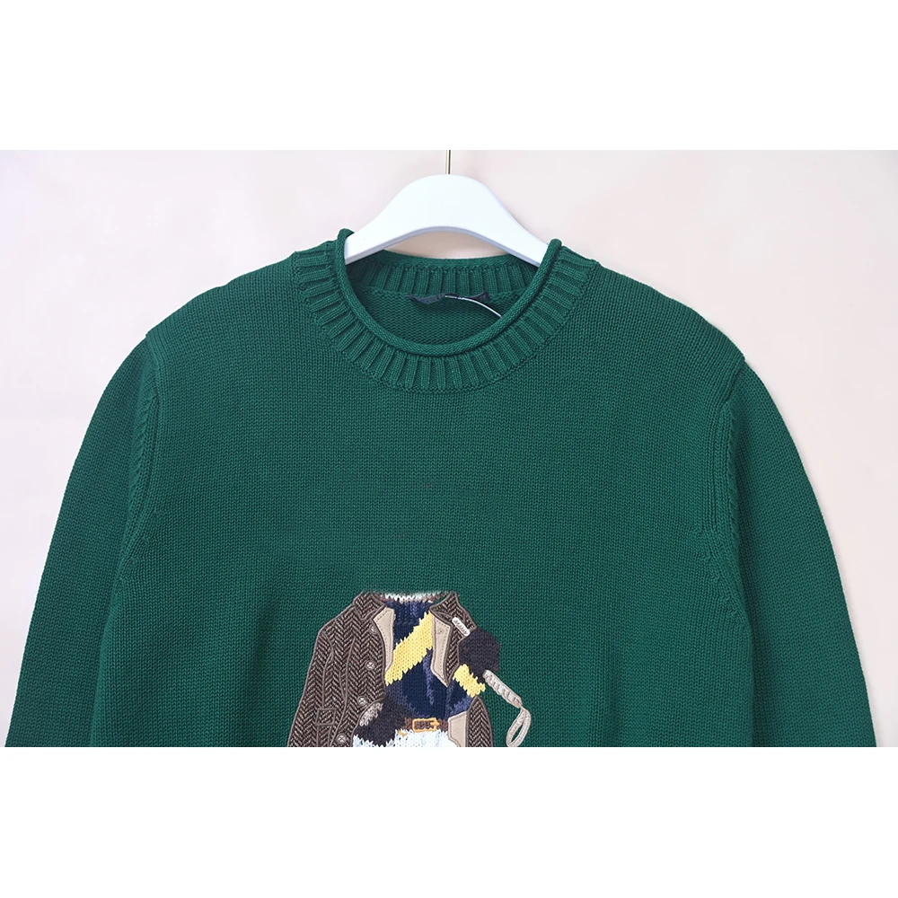 Loose Knitted Long Sleeve round Neck Sweater for Men with Embroidery Cartoon Pattern Cuff Autumn Warm Fashion Male Knitwear