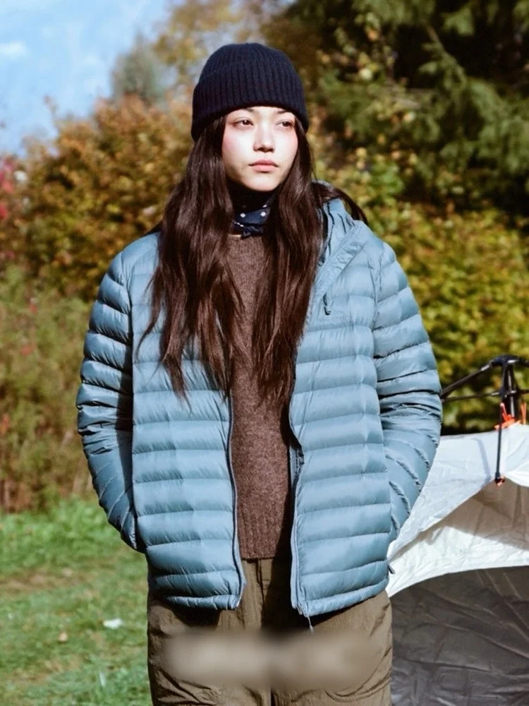 

Облегающее пуховое пальто с капюшоном, женское пальто с воротником-стойкой на молнии, теплое уличное пальто из нейлоновой ткани, ветрозащитное эластичное уплотнение