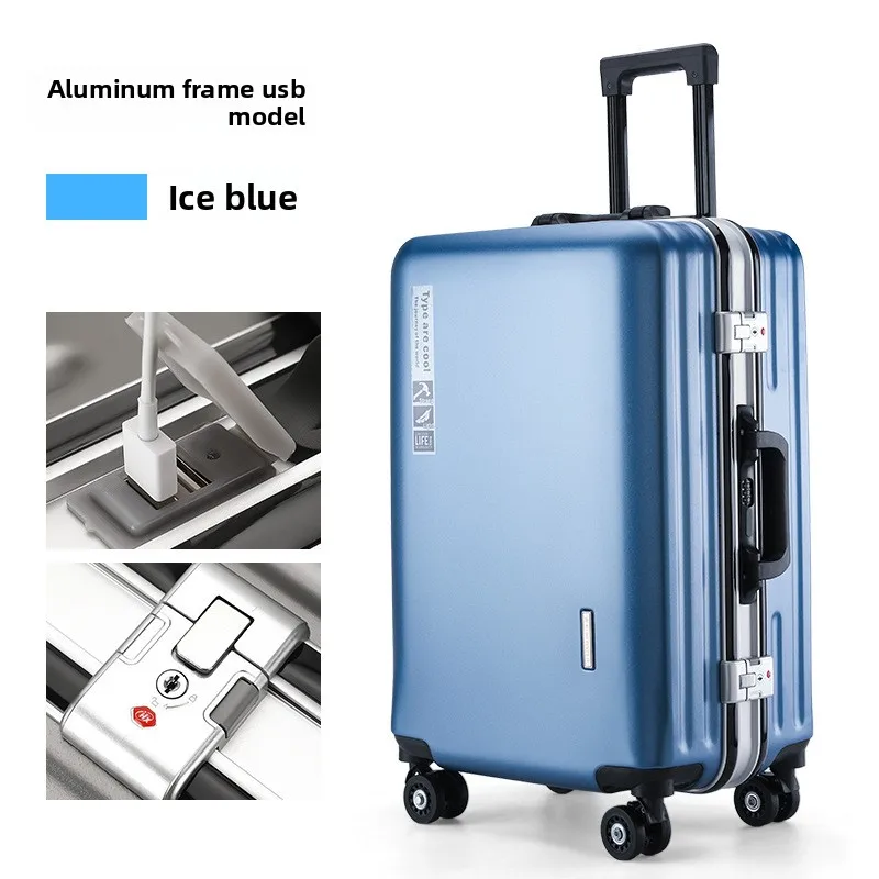 Durable Aluminum Frame Luggage Hardside Travel Case Zippered Password Lock Business Travel Trolley Box Logage Bag Travelling