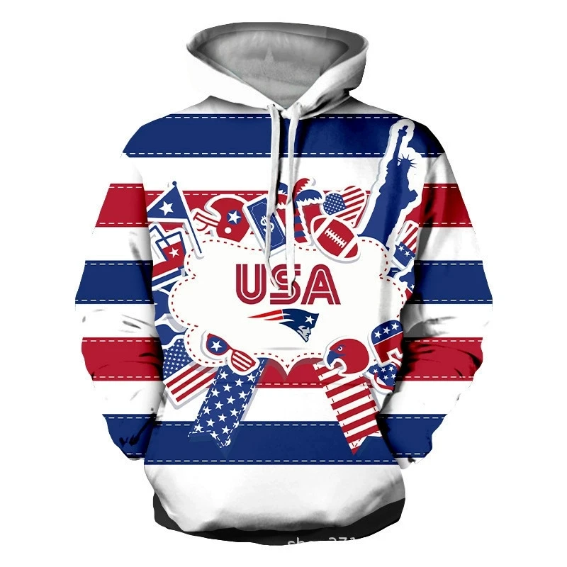 Fashion Independence Day flag 3D Print Hoodie Men Women Hoodies Streetwear Oversized Pullovers Hooded Sweatshirts Male Tops