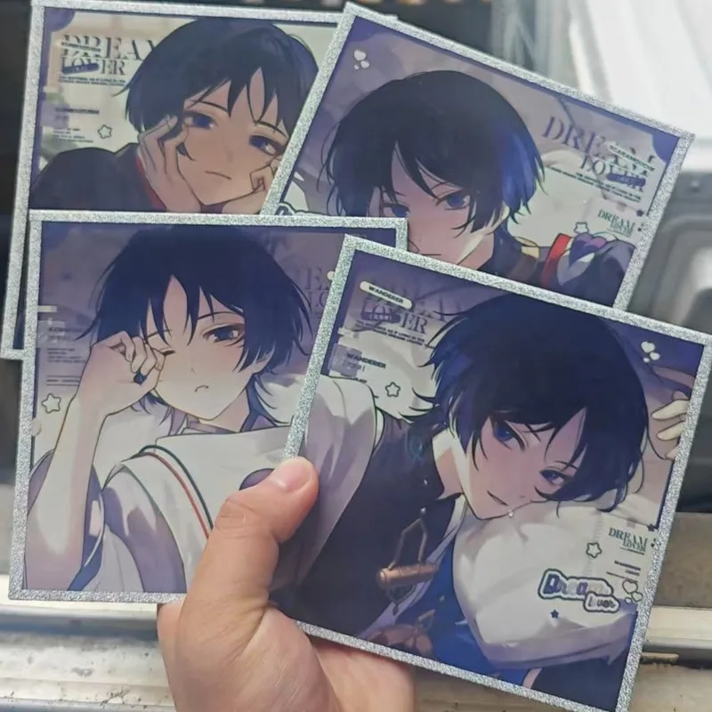 4Pcs/Pack Game Merch Fans Collection Character Cards Wanderer Scaramouche Kunikuzushi Vagrant  Desktop Ornament