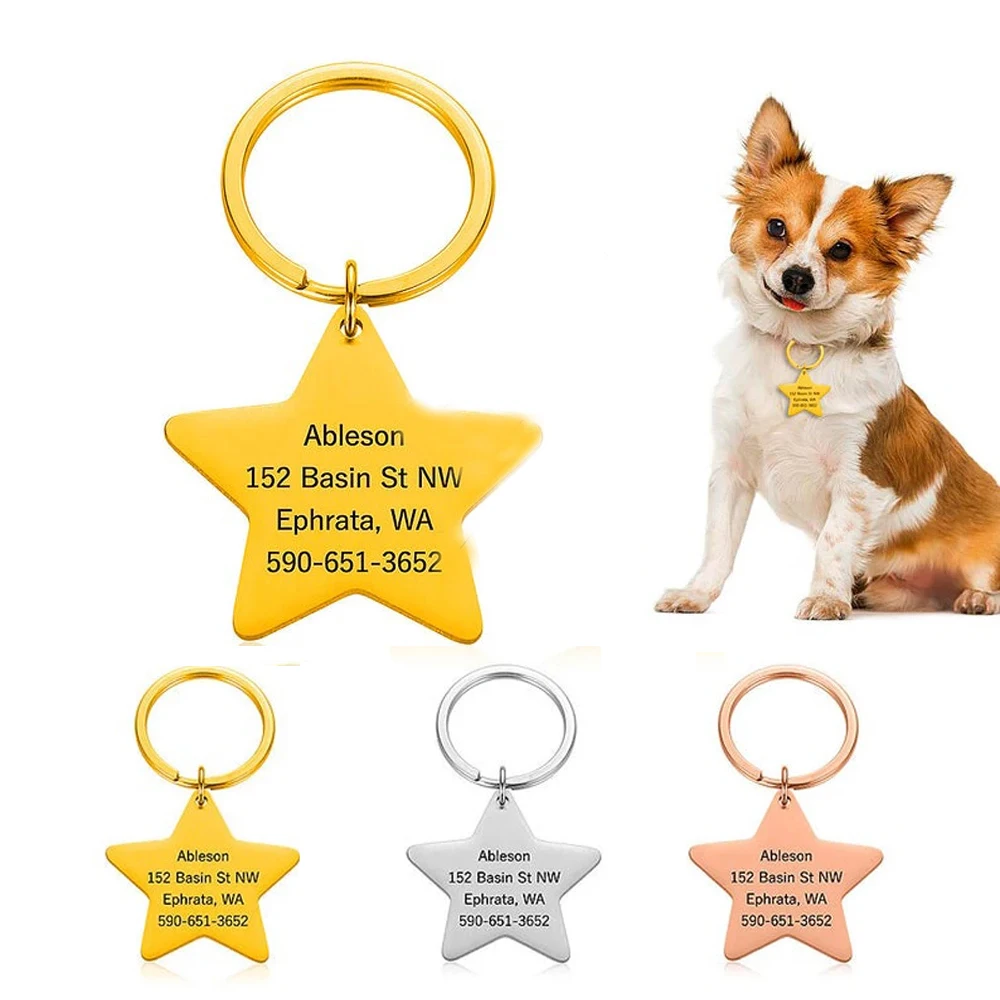 

Custom Engraved Pet Rings Pet Cat Dog Id Tag Collar Stainless Steel Star Name Number Pet Supplies Llaveros Personalizado Gifts