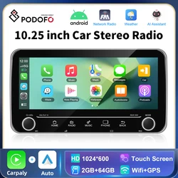 Podofo 64G Autoradio 10.25 Inch Universele Auto Multimedia Speler Gps Navigatie Fm Radio Ontvanger Ondersteunt Carplay Eq