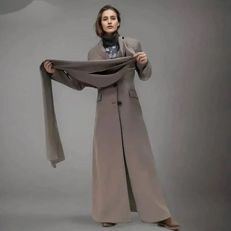 Fashion Long Irregular Cut Scraf Blazer Women's Lapel Loose Single Breasted Full Sleeves Apricot Suit Jacket New 6LHU