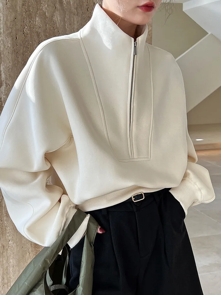 

American Sle ort High Collar Hoodie Women's Small Size Loose Casual Spor Spicy Girl Top Coat Fall 2026 Commute Sle