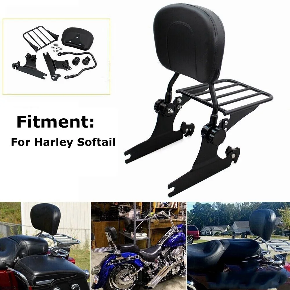 Black Steel Rear Sissy Bar Backrest Luggage Rack  for Harley Softail 2000- 2018  for Harley 2000-2008 Softail(except FXSTD) view 4
