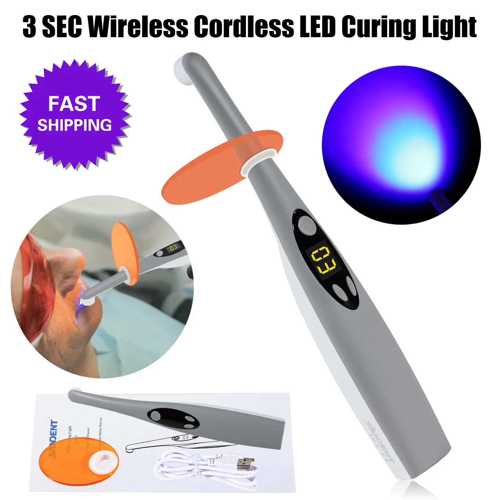 

Dental Cordless Led Light Curing Light 3 Second iLED 2 Modes Wireless Cure Lamp DTE 3SEC