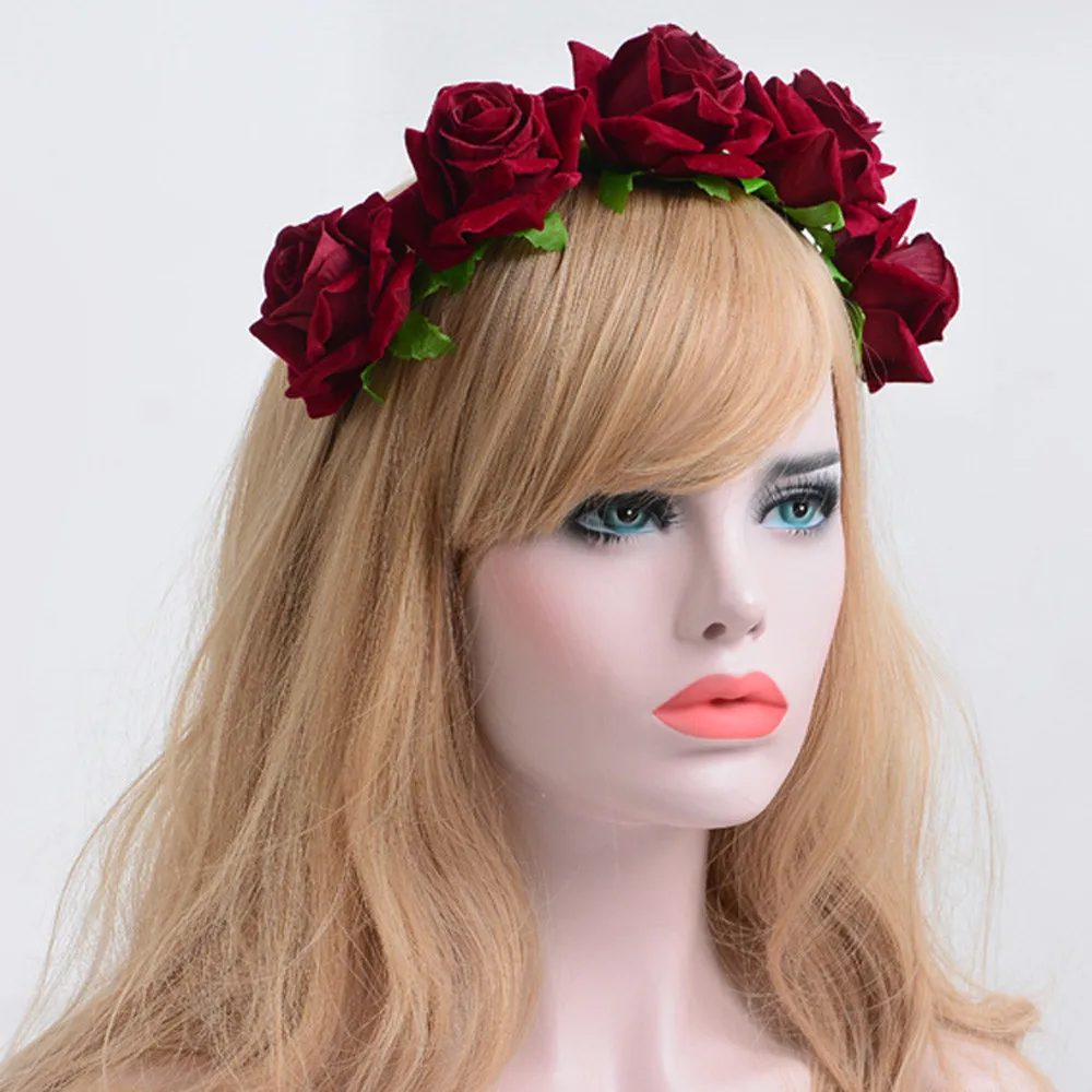 Halloween Red Rose Hair Band hairhoop Cosplay Costume Party flanella Flowers Crown fascia Festival Hair Garland Wedding Headpie