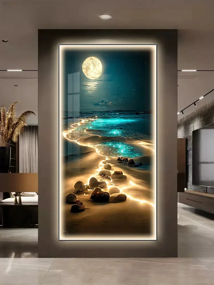 

Ocean Waves Wall Lamp Entrance Decoration Light Painting Moon Corridor Hanging Painting Light Sea Home Living Room Mural Light