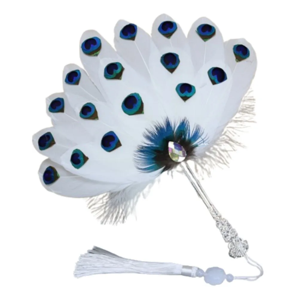 

Exquisite Pearl Feather Fan Handmade Cosplay Peacock Feather Fan Costume Dancing Show Colorful Decorative Craft Fan Home Decor
