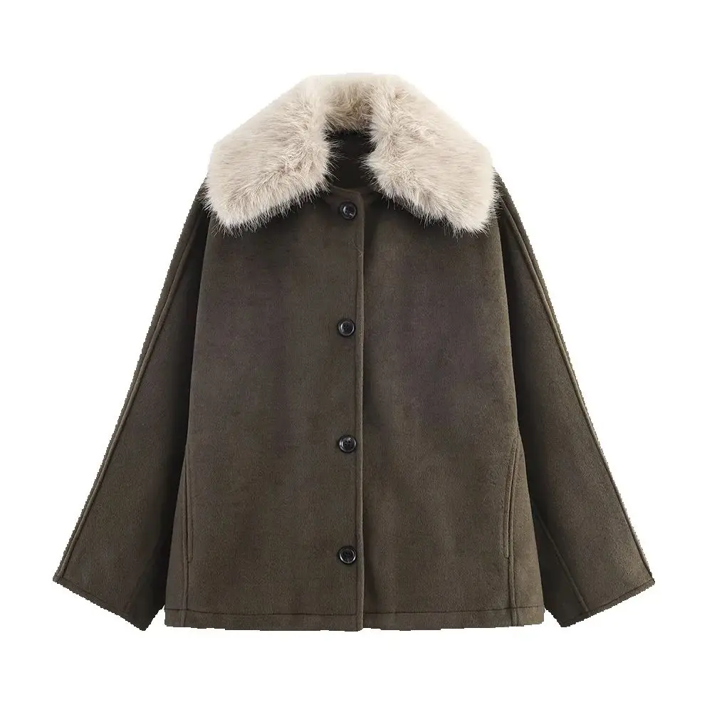 

Осенняя новая женская одежда, модная куртка в европейском и американском стиле с воротником из синтетического меха, куртка