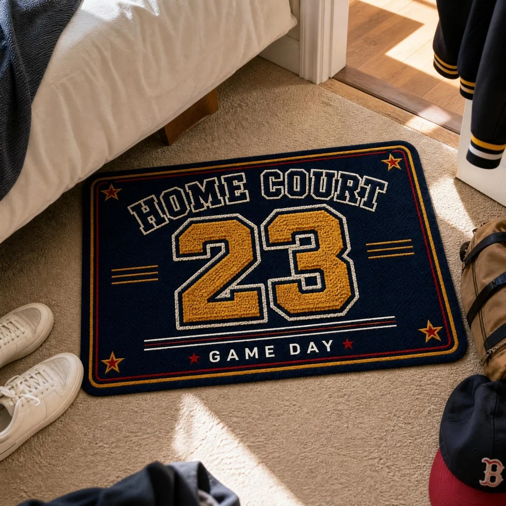 Vintage Number Flannel Doormat, Non Slip Indoor Entrance Floor Mat, Game Day Sports Themed Area Rug,Multiple Sizes Home Door Mat