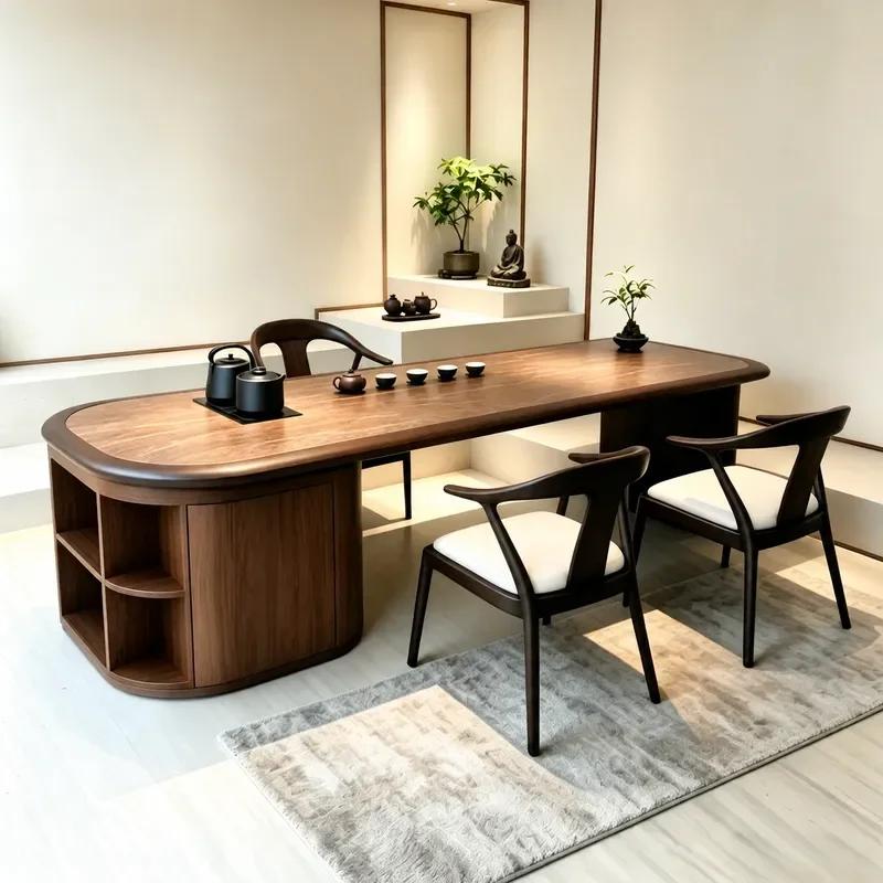 New Chinese Rock Slab Solid Wood Tea Table Oval Storage Office Tenon Mortise Simple Design 2026