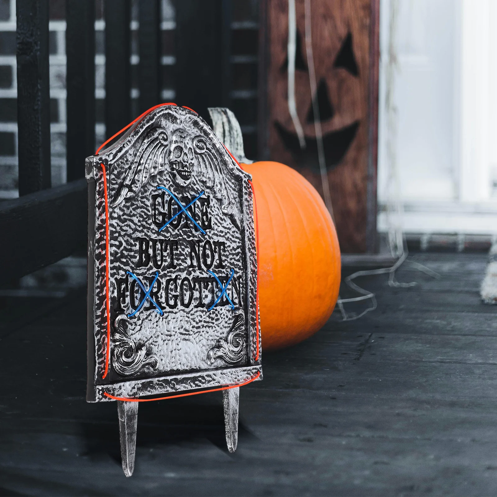 

Halloween Graveyard Tombstones Dual-Color LED Light-Up Red Blue Glowing Tombstone Decoration Not Included Yard Garden