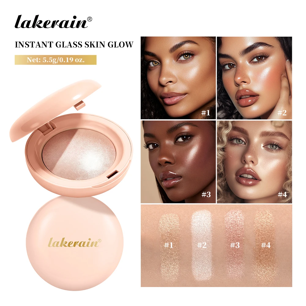 Lakerain Silken Touch Highlight Powder Waterproof Long Lasting Natural Light Sensation Luminous Finish Baked Highlighter Powder