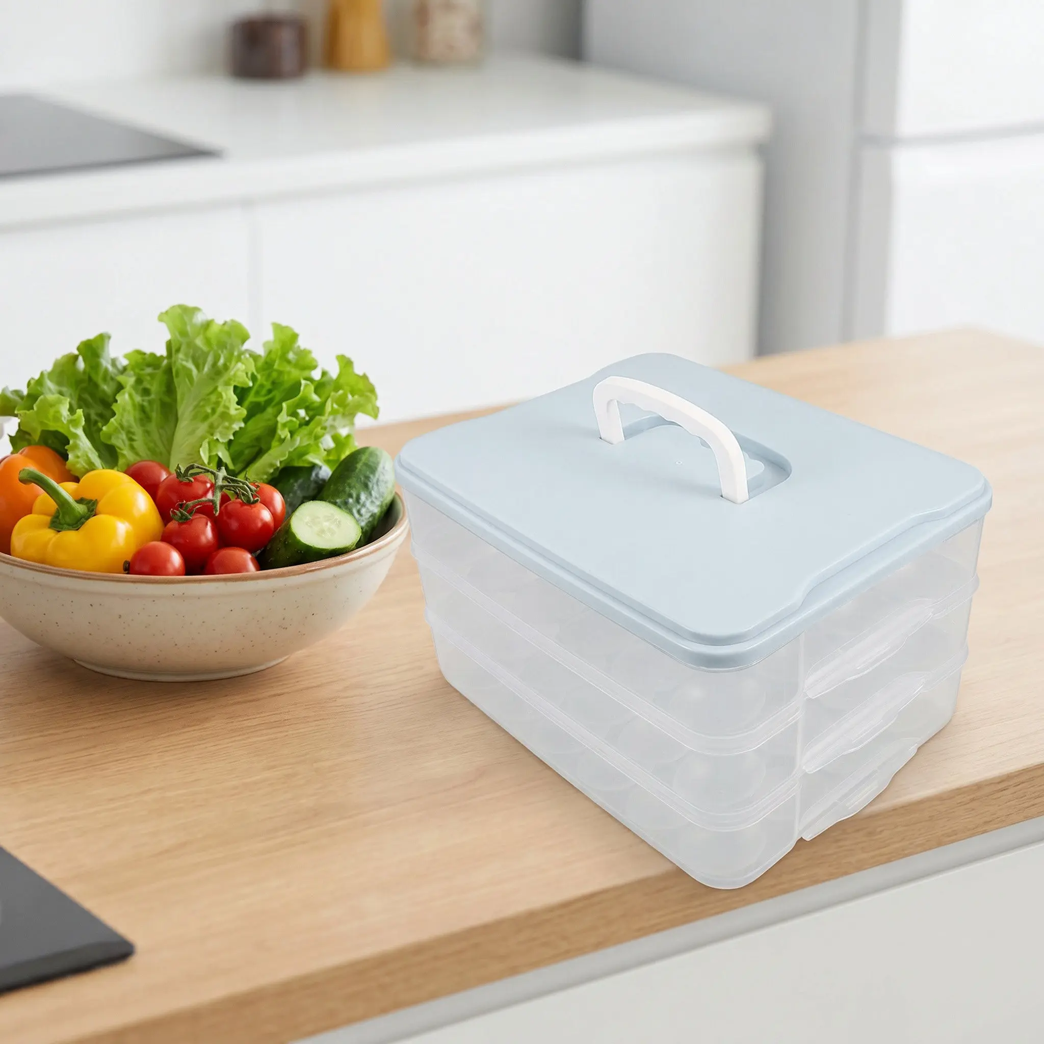 Stackable Deviled Egg Containers Lid 72 Holes -Layer Portable Egg Organizer Refrigerator Travel Picnic