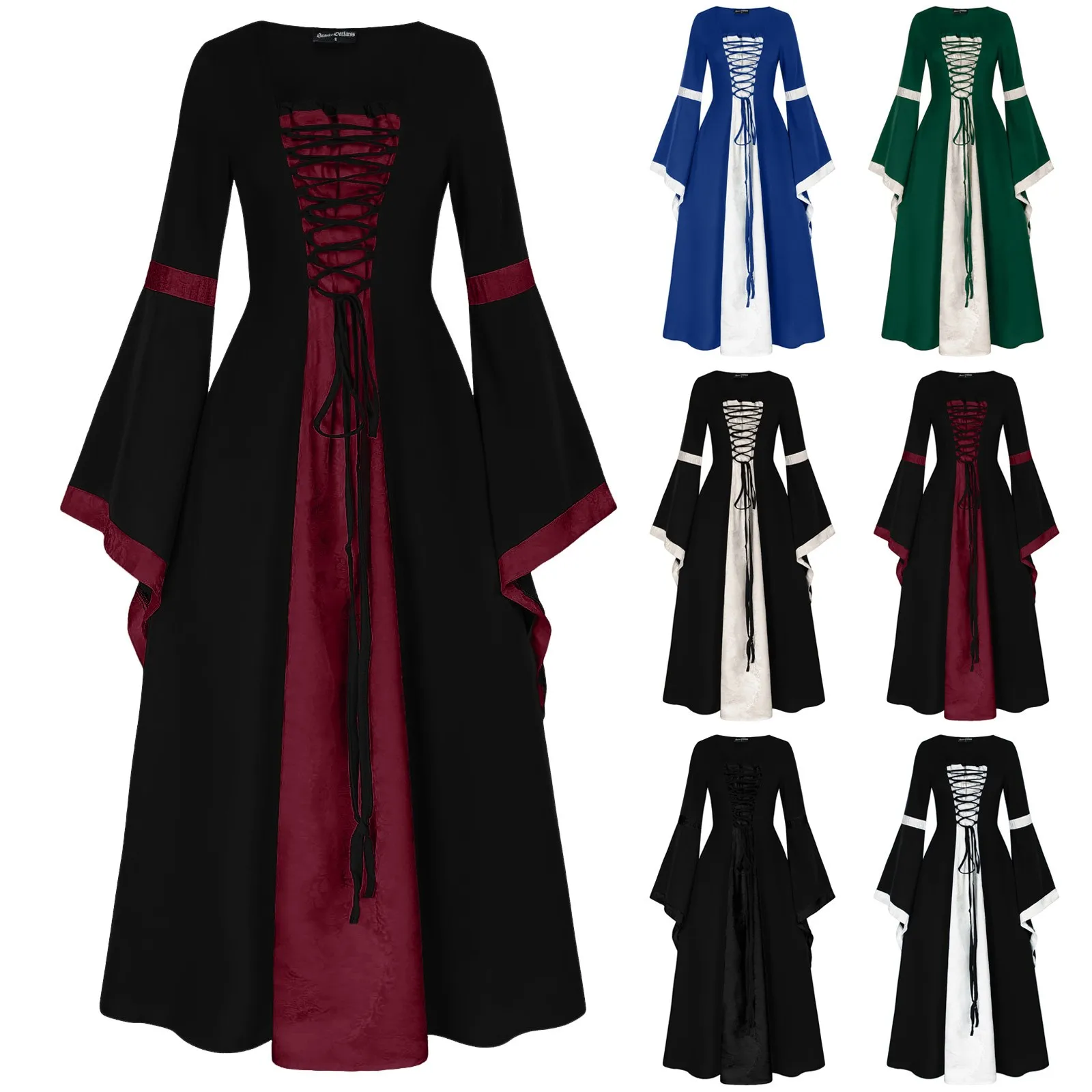 

Halloween Medieval Renaissance Vampire Dress for Women Vintage Cosplay Pirate Costume Witch Carnival Dress Up Party