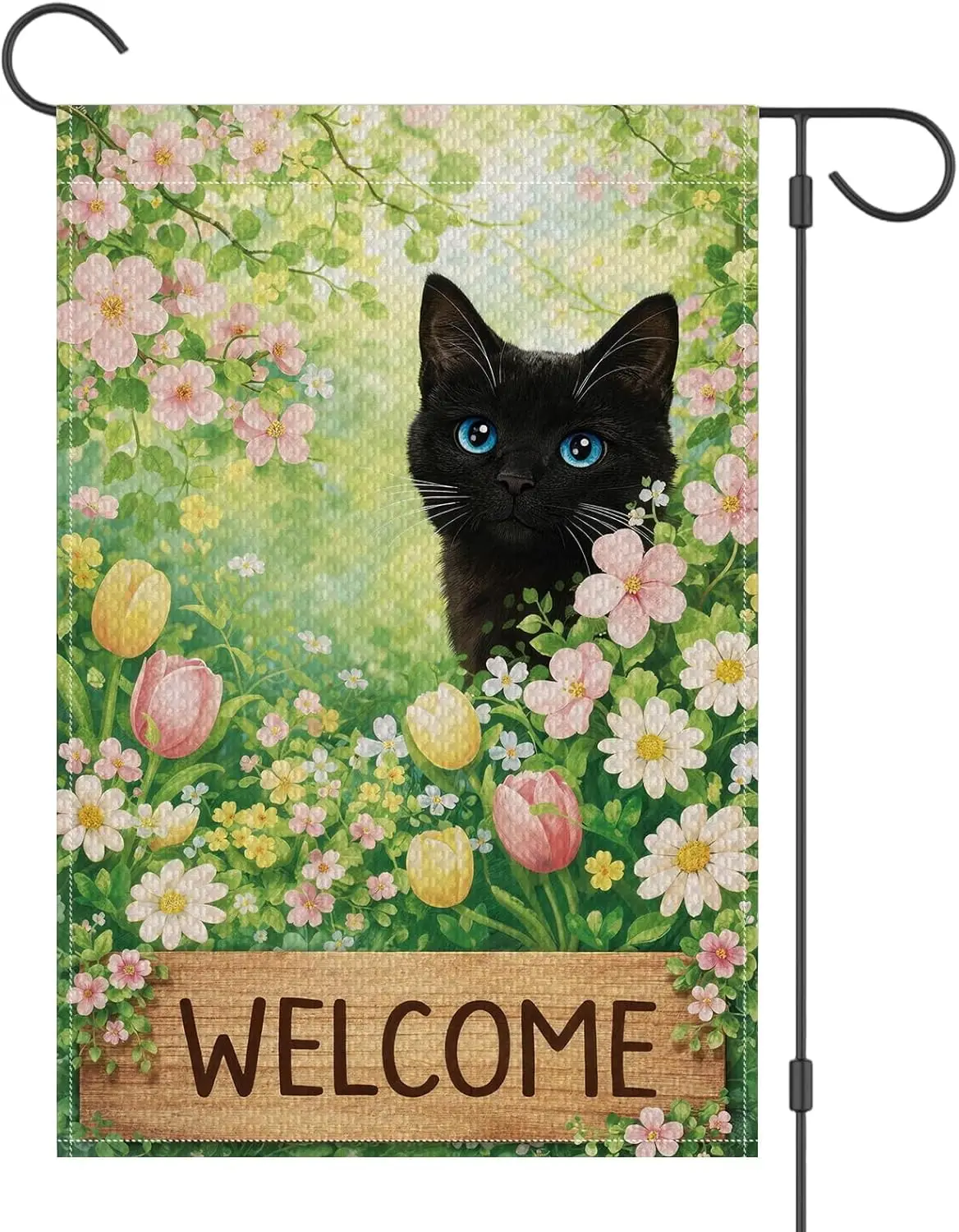 Spring Garden Flag 12 x 18 Inch Double Sided Welcome Seasonal Yard Flag Black Cat Floral Outdoor Flag for Porch Lawn Patio F ZZM