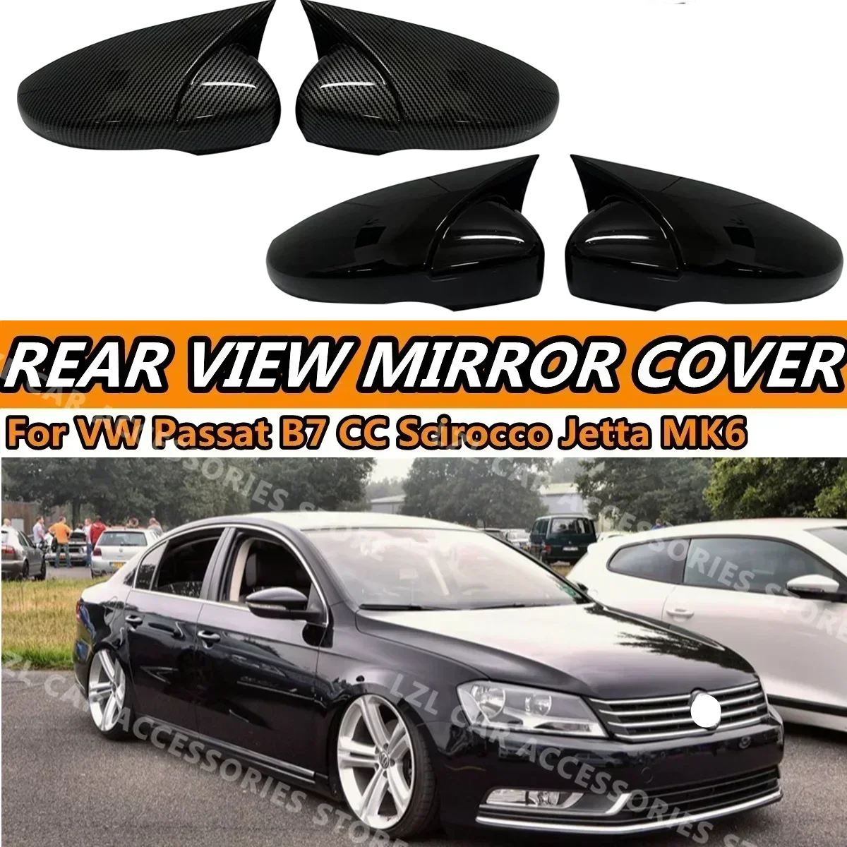 2X Side Wing Mirror Cover Caps For VW JETTA MK6 Volkswagen Passat B7 Scirocco Beetle CC Eos Rearview Mirror Cover Add on