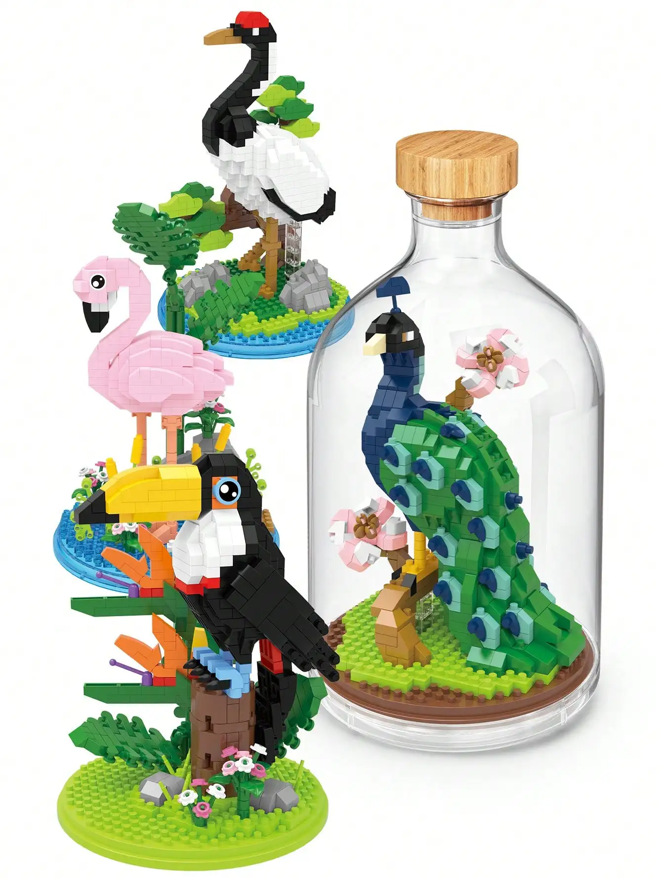 A Bottle of Animal Mini Building Blocks Set Bricks Luxury Present Gift for Surprise Friends Assembly Toy with Cover Display Case