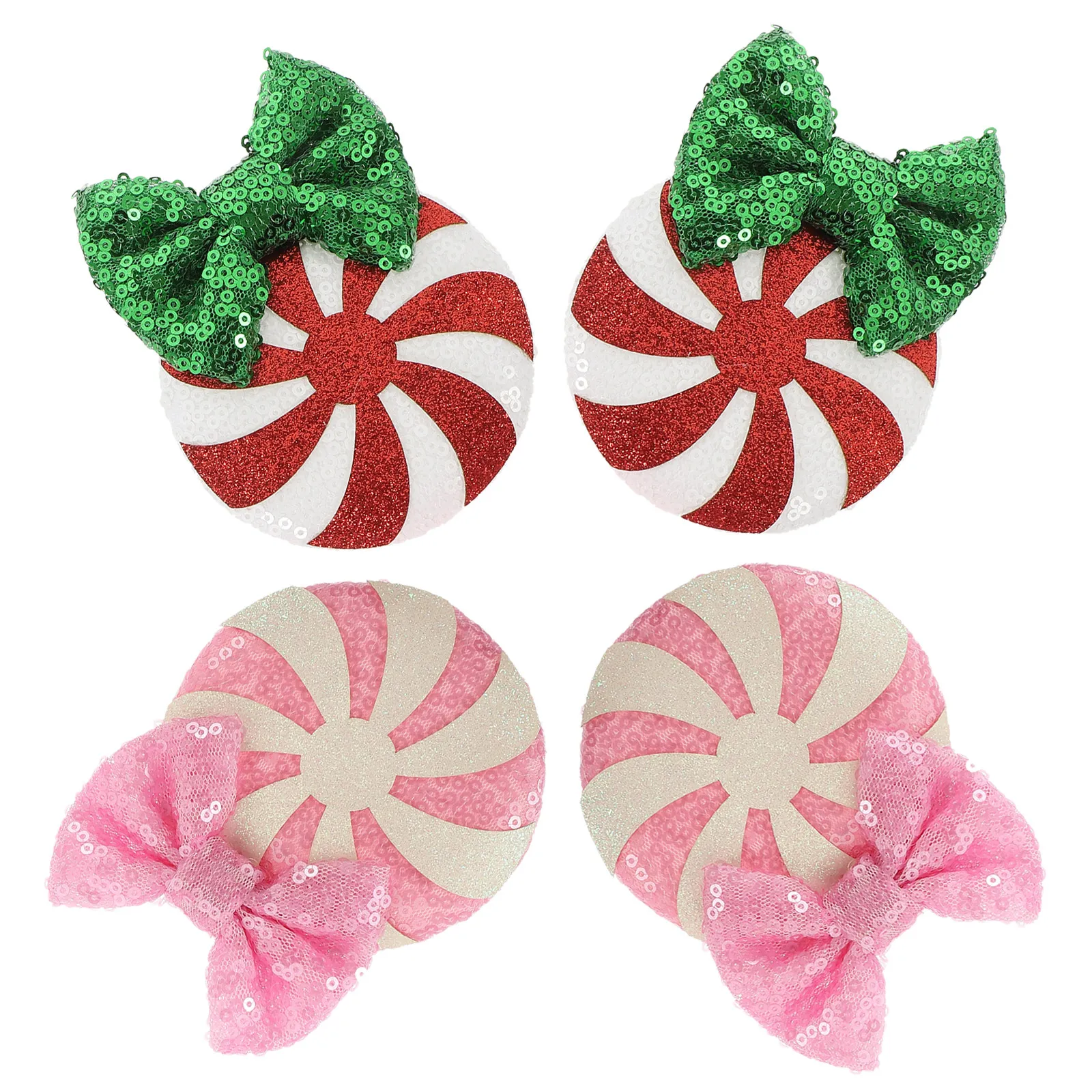 

2Pairs Sequin Sparkling Bow Hair Clips Christmas Candy Barrettes Hair Accessories Women Festive Holiday Hairstyle