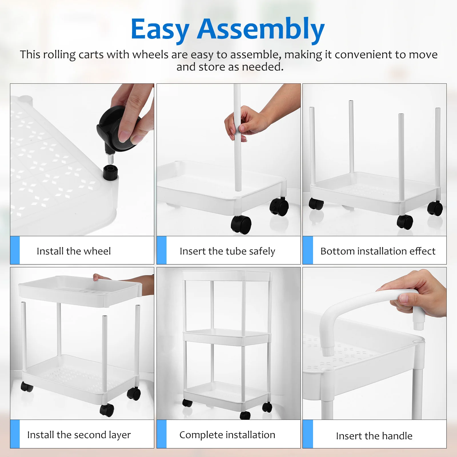 

3 Tier Rolling Small Storage Organizer With Wheels Compact Utility Cart For Bedroom Dorm Bathroom Under Desk Use Multi-Layer