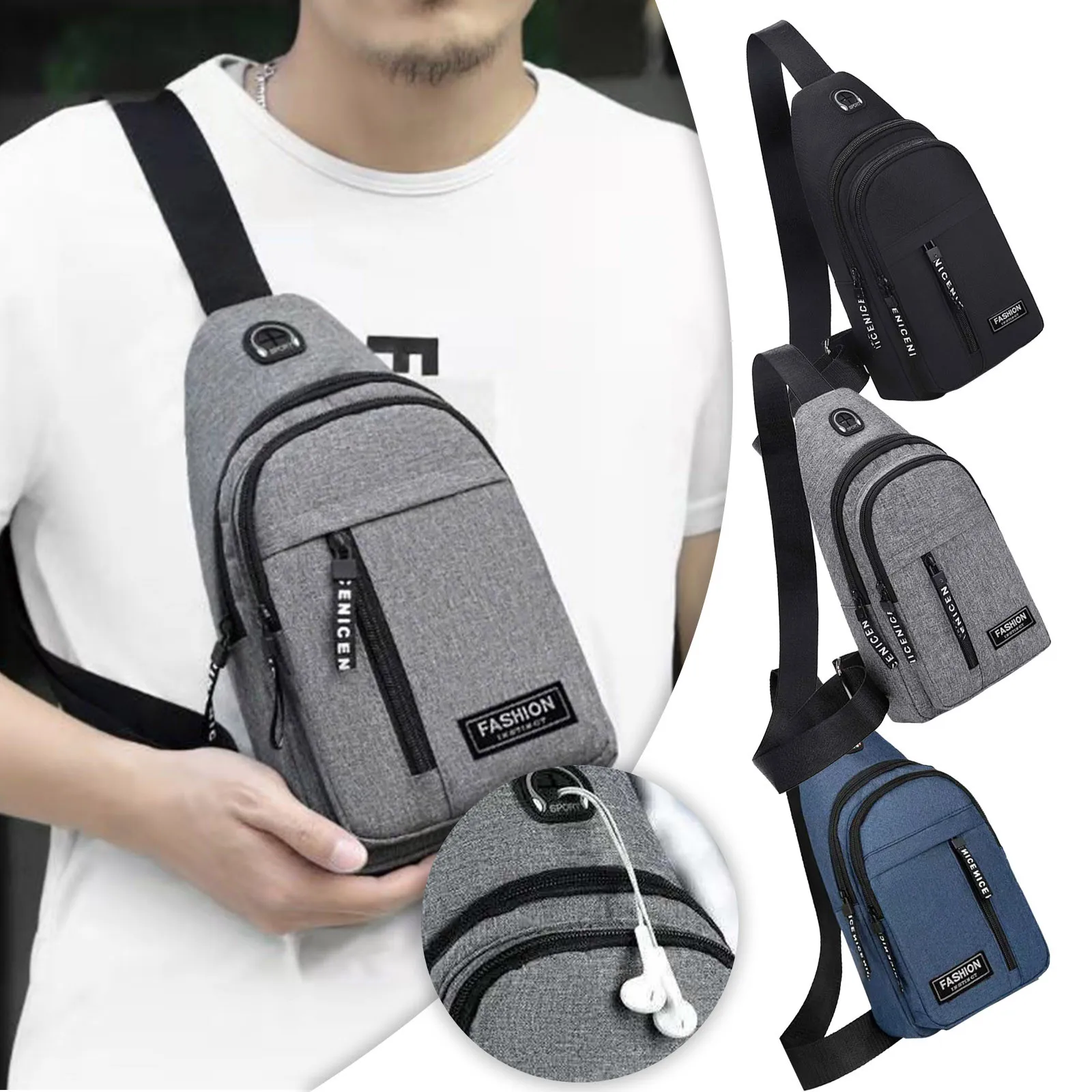 Casual Shoulder Bag Multipurpose Strap Bag Men Women Fashion Crossbody Backpack With Headphone Hole Outdoor Hiking Backpack