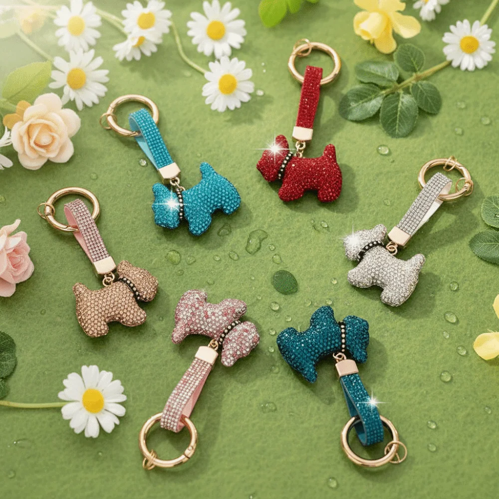 Korean Rhinestones French Bulldog Keychain Blingbling Cartoon Rhinestone Car Keyring DIY Exquisite Crystal Dog Pendant Women