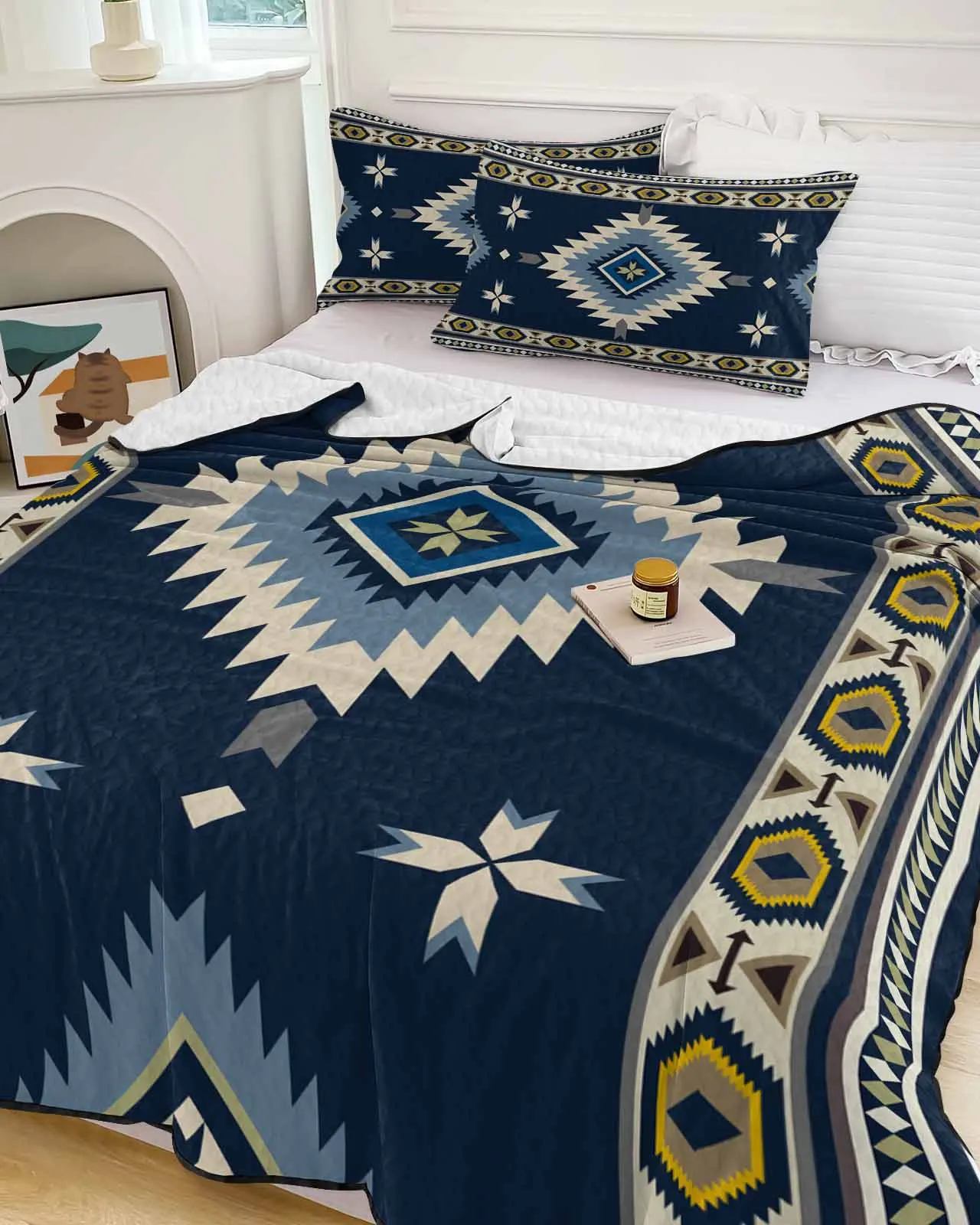 

Blue Bohemian Style Decoration Summer Cooling Quilt Air Condition Blanket Comfortable Lightweight Bedroom Thin Quilt