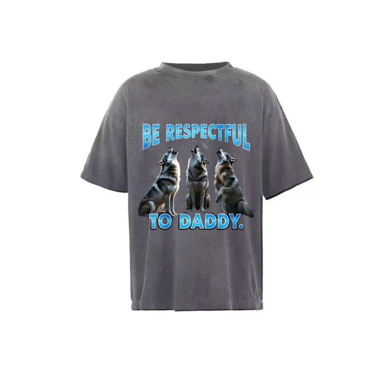 تي شيرت رجالي مغسول ذئاب سوداء عواء يكون احترامًا إلى الأب نمط مطبوع ونص جودة عالية 100% قطن 230 جرام #4