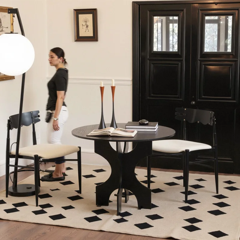 Household dining table designer creative dining table cafe solid wood round table casual negotiation