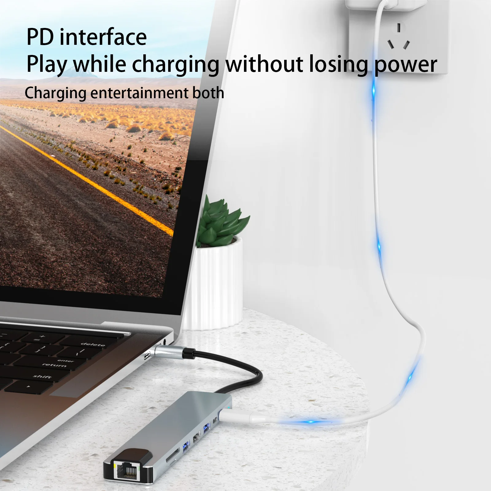 8-in-1 도킹 스테이션 USB C HDMI USB 2.0 어댑터, PD SD TF RJ45 포함, 맥북 에어 M1 아이패드 프로 노트북 액세스, PD100W