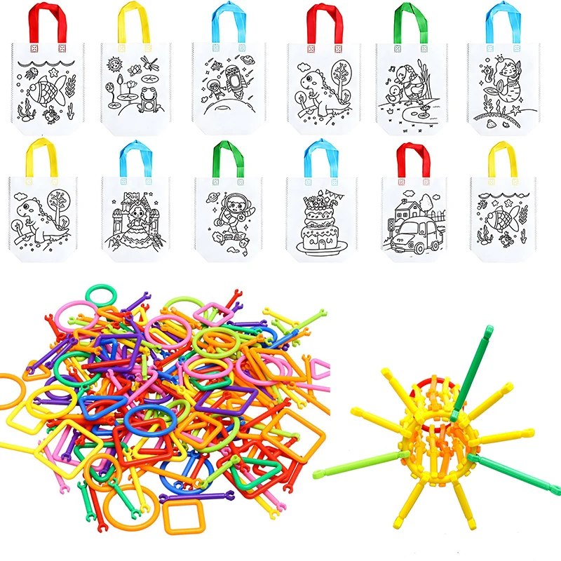 65/130PCS Colorful Logic Connector Stick Interactive Teaching Tool Class Rewards Gift for Geometry Spatial Reasoning Bag Kit ZYF