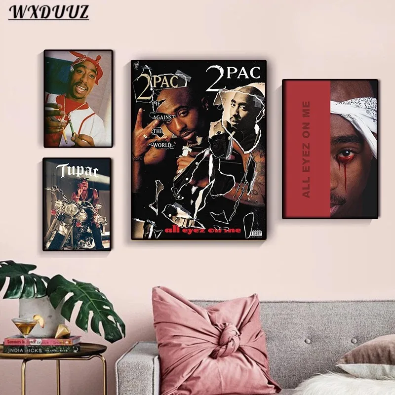 أبيض وأسود البوب الهيب هوب مغني الراب 2PAC الملصقات توباك ألبوم الموسيقى غطاء الجمالية لغرفة قماش اللوحة الفن جدار ديكور المنزل #3