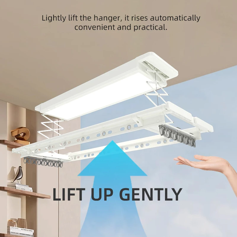 Modern Smart Electric Lifting Aluminum Clothes Drying Rack Wall Mounted Remote Control Folding Design Heating Bluetooth Voice