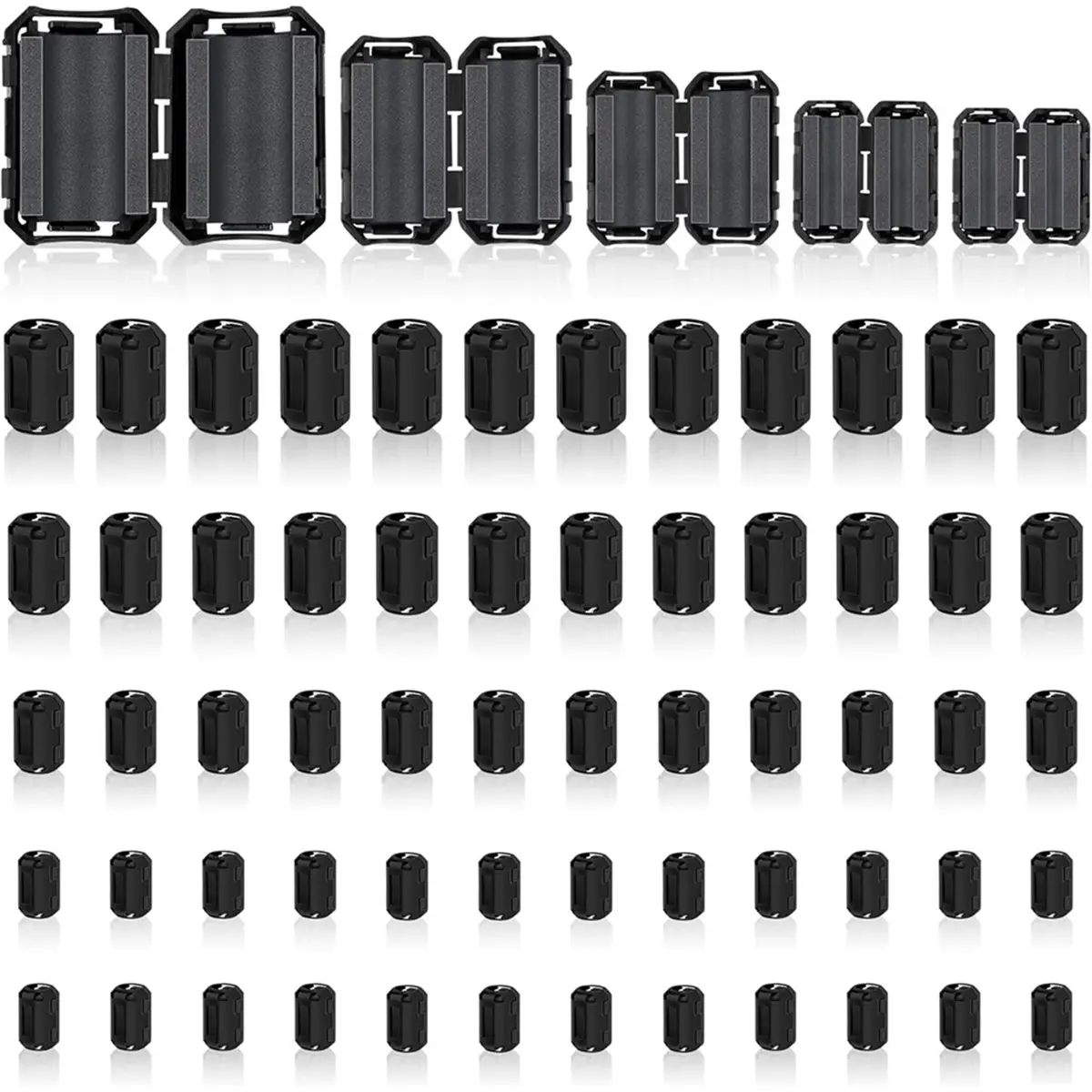 AA80 60Pcs Ferrite Chokes Ferrite Beads Snap on RFI Noise Suppressor Cable Clip for 3.5mm 5mm 7mm 9mm 13mm Diameter Cable