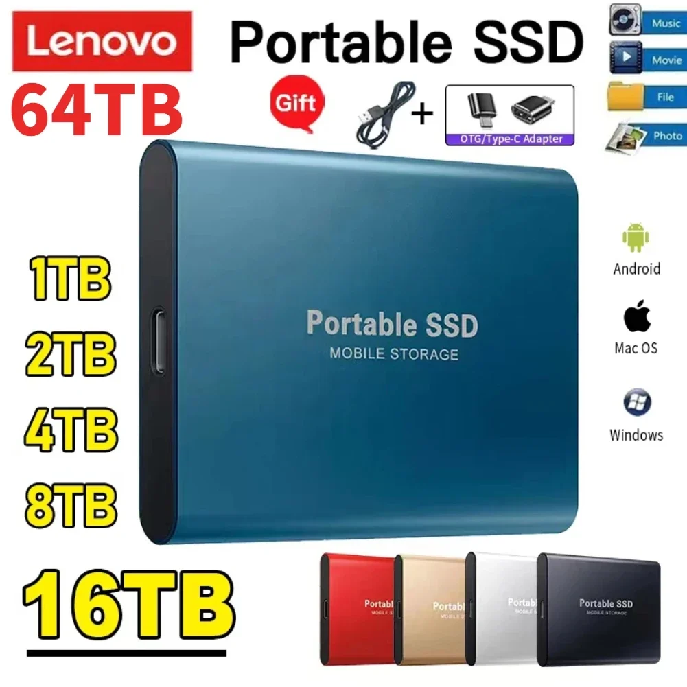 Lenovo 8Tb Draagbare Ssd 16Tb High-Speed Mobiele Solid State Drive 500Gb Externe Harde Schijven Type-C Usb 3.1 Interface Voor Laptop