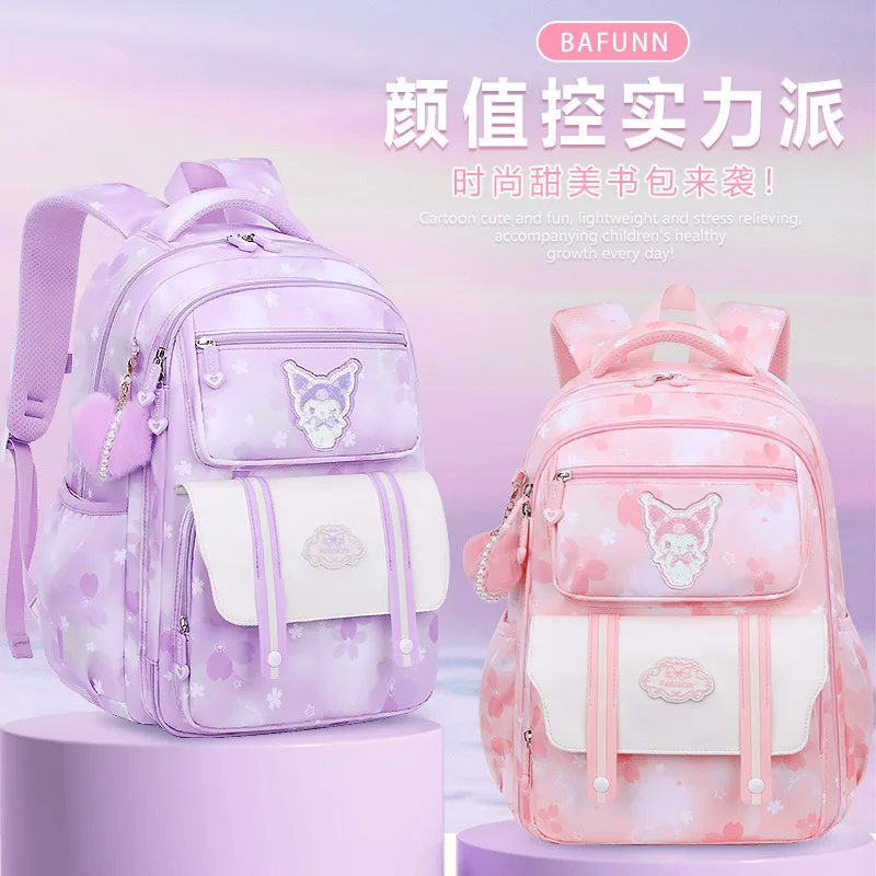 College Middle School Students Cute Big Bag Girl Grade 1-3-6-9 Large Capacity Waterproof Backpack Cinnamoroll Sanrio Kuromi