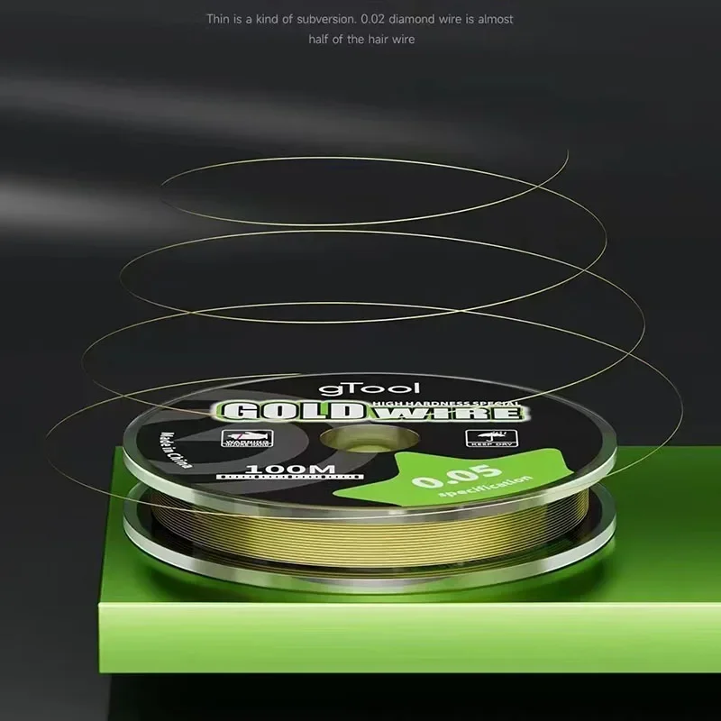 1 buah 100M 0.02/0.025/0.03/0.035/0.04/0.05/0.06/mm LCD pemisah kawat baja potongan kaca kawat emas untuk ponsel ipad