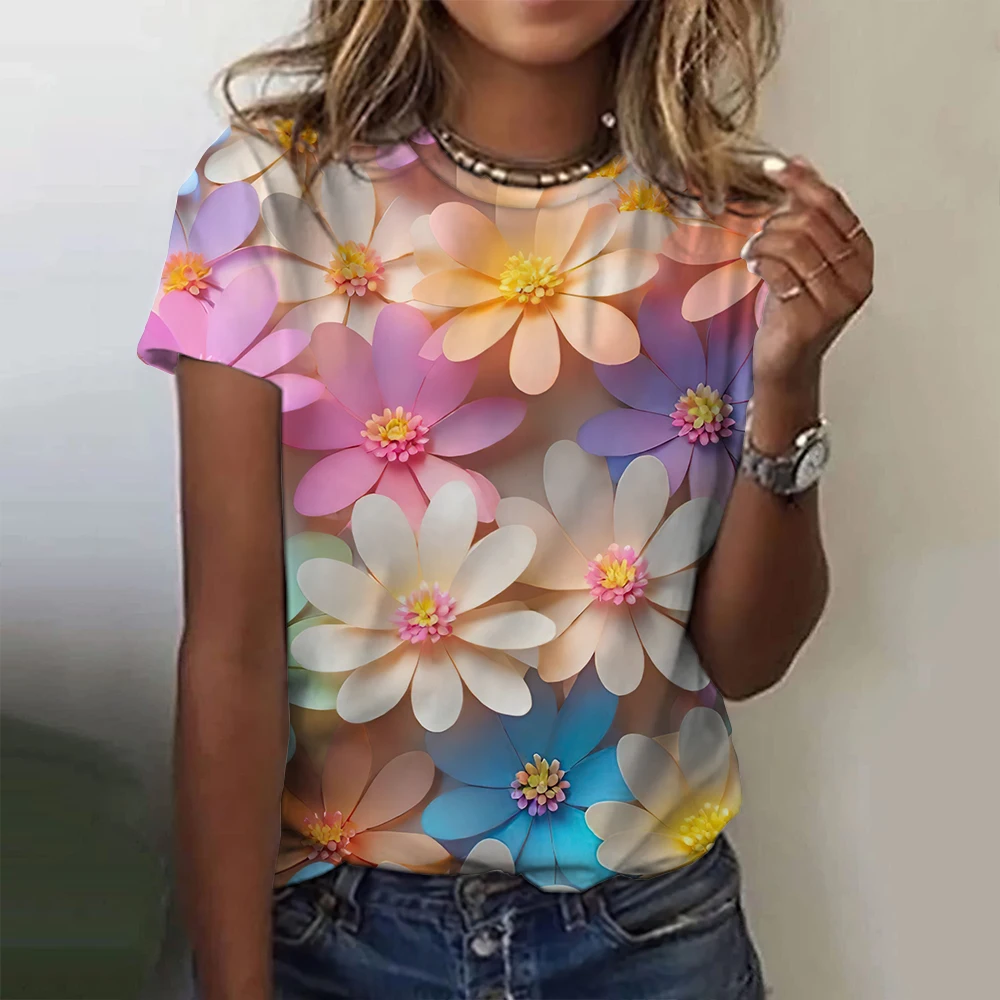 

Fashion Floral Flower 3D Print T-Shirts Women Summer Casual Short Sleeve T Shirt Y2k Harajuku Oversized Tees Tops Woman Clothing