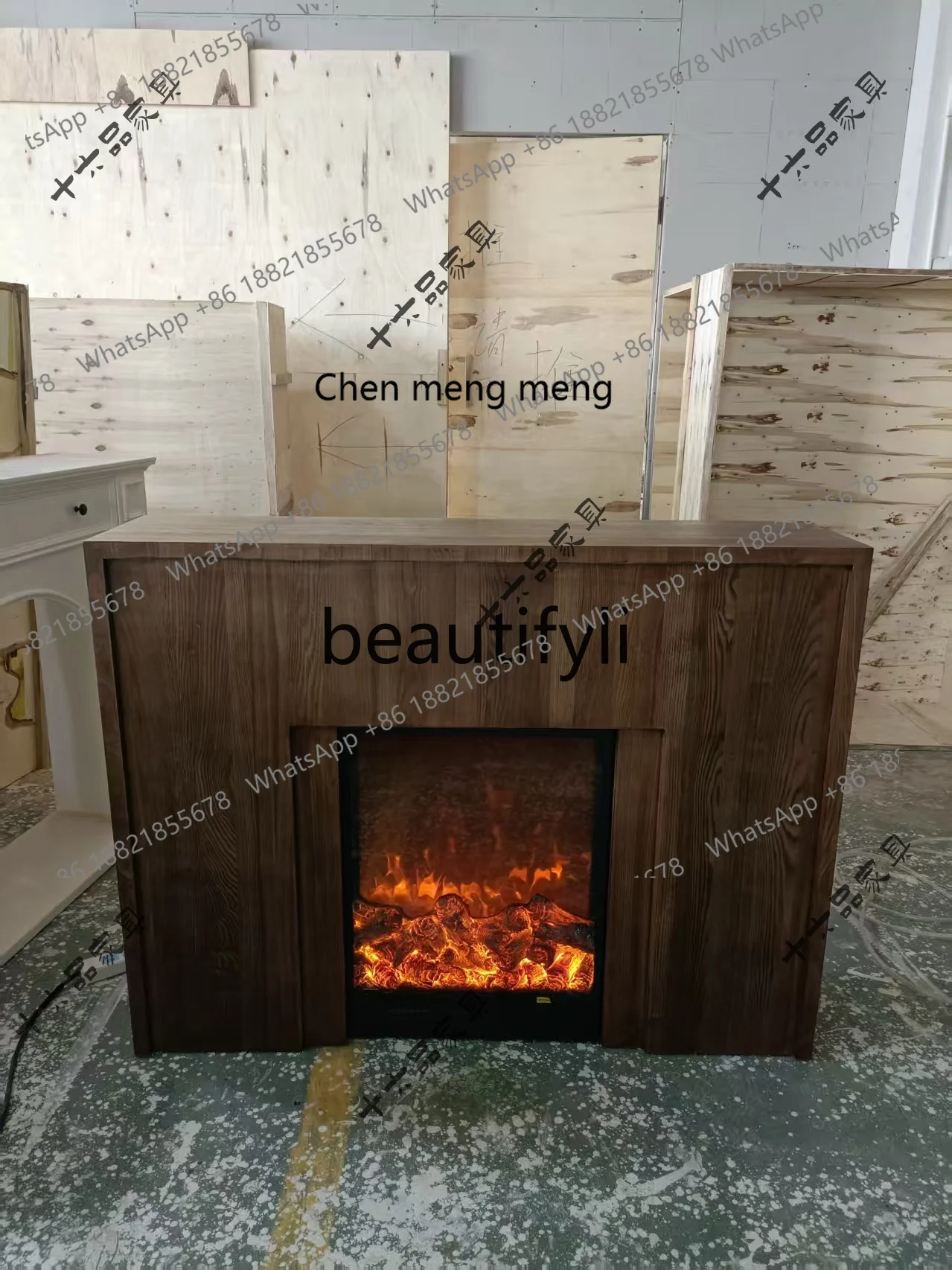 D178 French Vintage Style Solid Wood Fireplace Mantel American Retro Entryway Cabinet Quiet Background Wall Decorative Cabinet