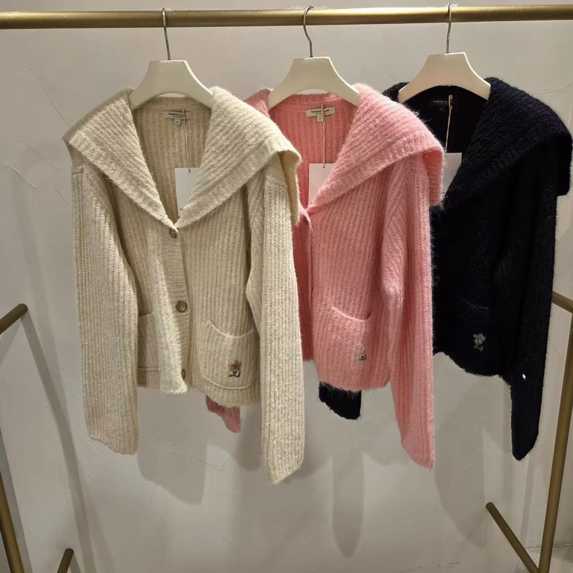 

Ele Naval Collar Knitted Sweater Embroidered Flowers Commute Versatile Woolen Quali Korean Sle Long Sve Crew Ne