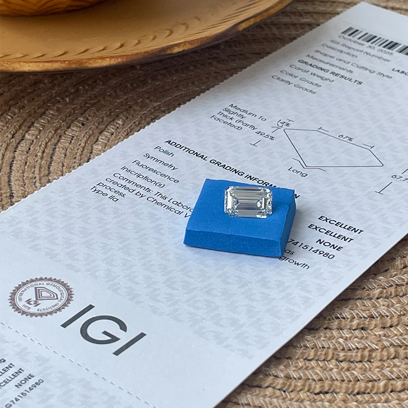 IGI Certified Emerald Shape Lab Grown CVD HPHT Loose Diamonds 1ct 1.5ct 2ct 2.5ct 3ct 5ct Laboratory Diamond Wholesale