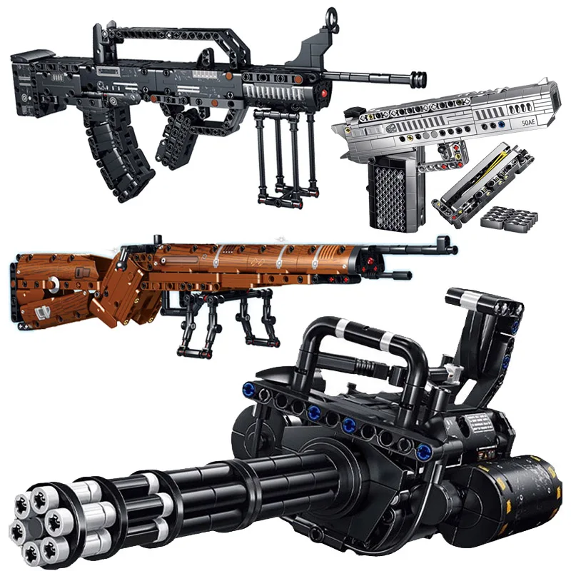 Military MOC M2 Machine Gun Sniper Rifle K98 MP5 AK47 M4A1 Gatling Gun Building Blocks DIY UZI Weapon Bricks Toys For Kids Gifts