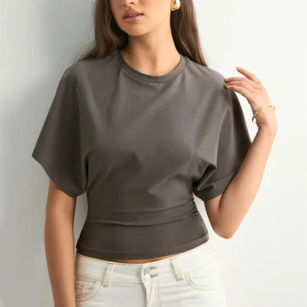 Pullover Round Neck Short-sleeved T-shirt For Women Summer New Style Simple Versatile Solid Color Loose Top Roupas Feminina